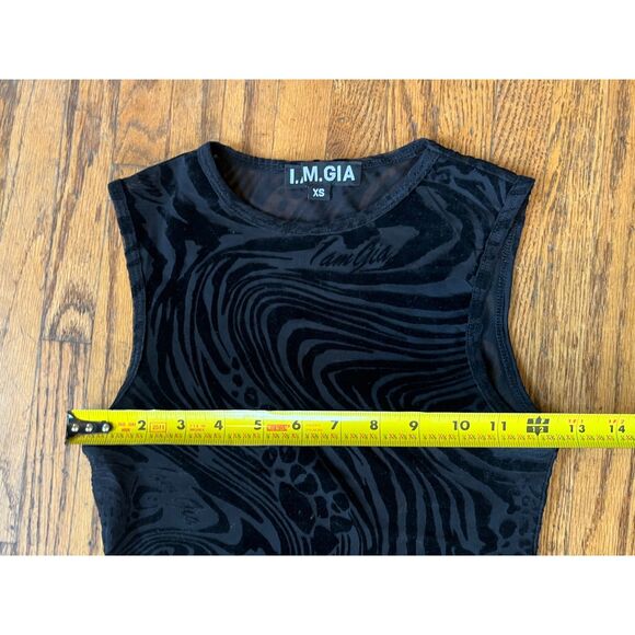 I.AM.GIA. Black Sheer Zip Zag Pattern Club Rave Tank Top Shirt Women's Size XS - Picture 8 of 8